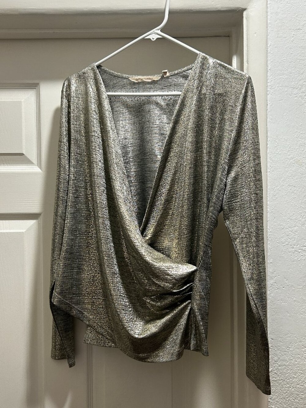 Silver Long Sleeve Wrap Top